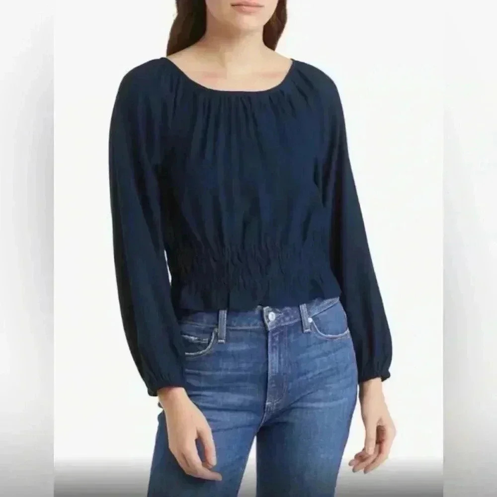 Madewell Georgia Tie Back Top in Navy Size Small